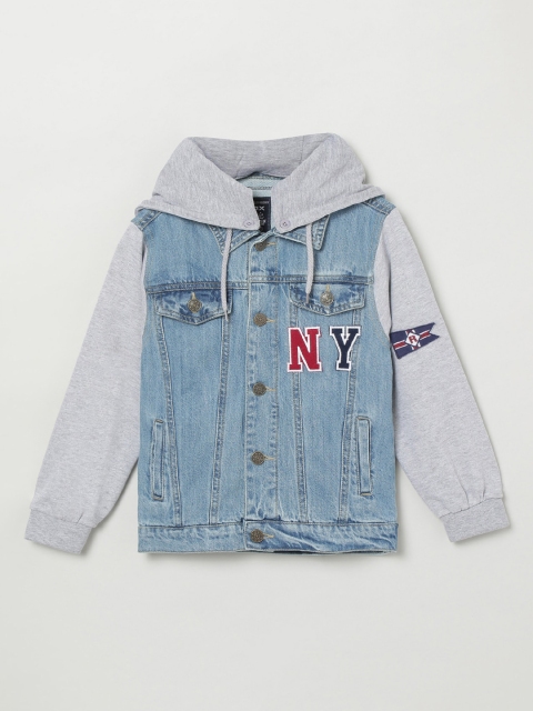 

max Boys Blue Solid Denim Jacket
