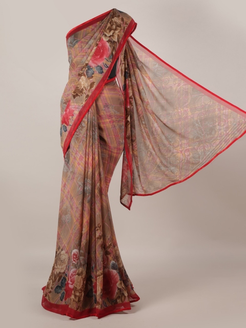 

Pothys Brown & Pink Poly Georgette Printed Saree