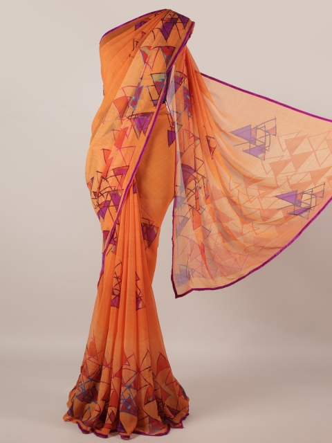 

Pothys Orange & Magenta Poly Georgette Printed Saree