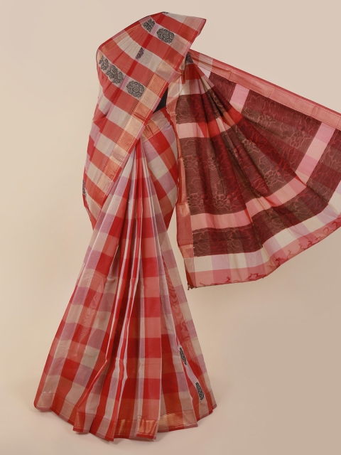 

Pothys Off-White & Red Pure Cotton Striped Saree