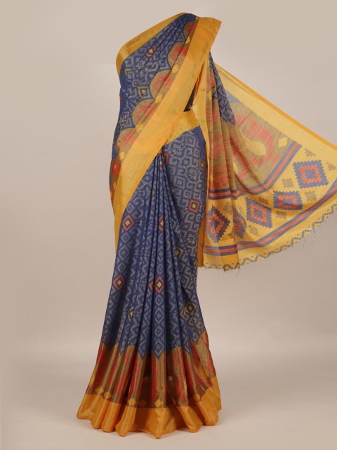 

Pothys Blue & Gold-Toned Jute Silk Printed Saree