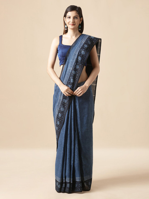 

Taneira Navy Blue Pure Cotton Printed Dabu Saree