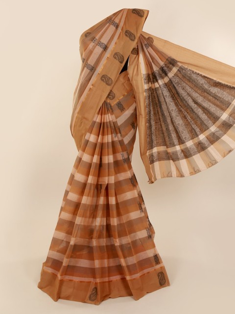

Pothys Beige & Brown Pure Cotton Checked Saree