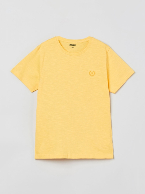 

max Boys Yellow Solid Round Neck T-shirt