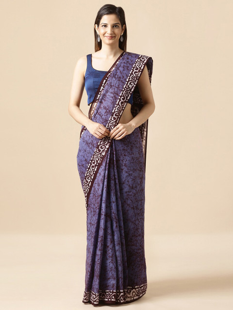 

Taneira Blue & Brown Pure Cotton Printed Block Print Saree