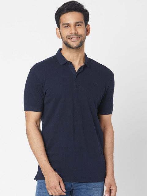 

Mufti Men Navy Blue Solid Polo Collar T-shirt