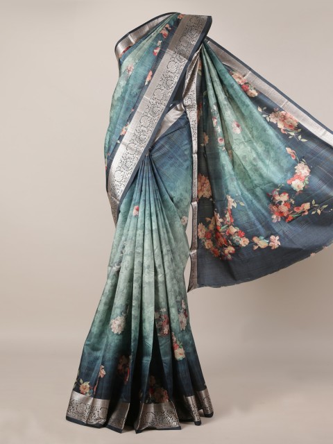 

Pothys Green & Blue Jute Silk Printed Saree