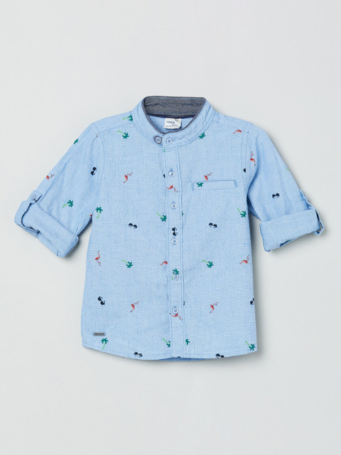 

max Boys Blue Regular Fit Printed Cotton Casual Shirt