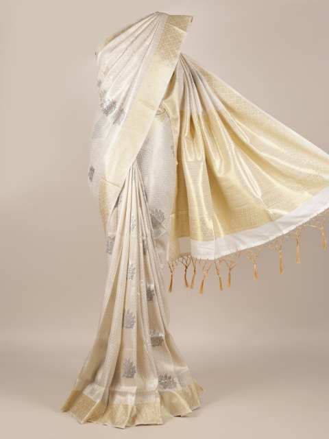 

Pothys Cream-Coloured & Gold-Toned Jute Silk Woven Design Saree