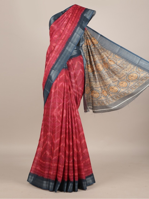 

Pothys Pink Printed Linen Blend Saree