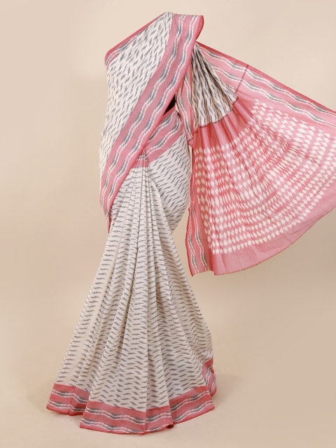 

Pothys Cream-Coloured & Pink Pure Cotton Printed Saree