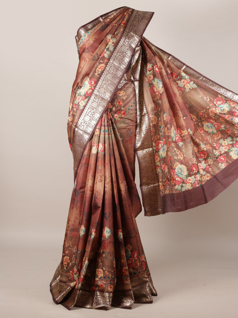 

Pothys Brown Printed Jute Silk Saree