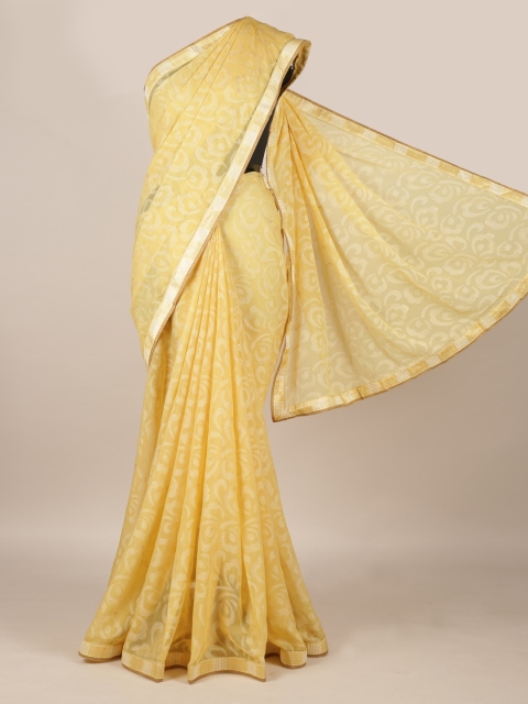 

Pothys Yellow Woven Design Poly Georgette Saree