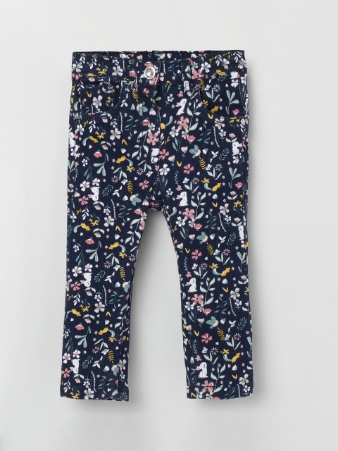 

max Girls Navy Blue Floral Printed Regular Trousers