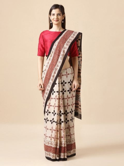 

Taneira Off-White Pure Cotton Printed Bagru Saree
