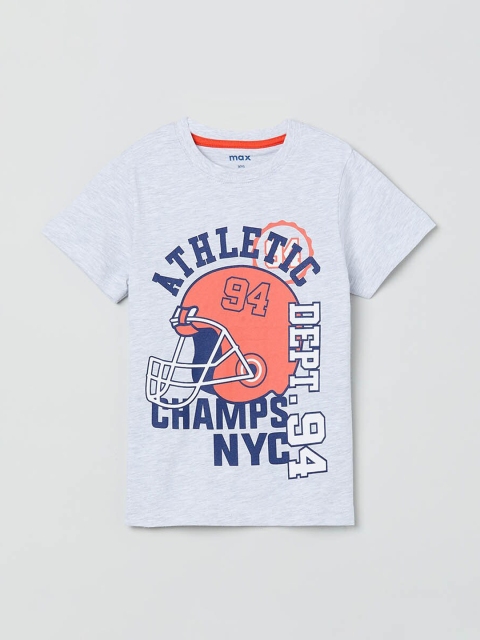 

max Boys Grey Printed Round Neck T-shirt