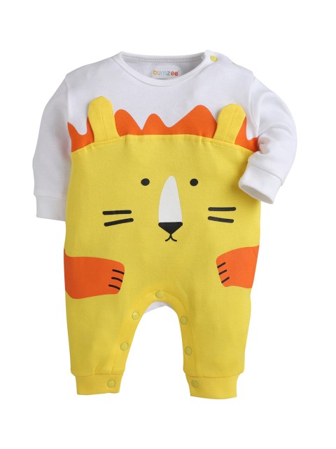 

BUMZEE Yellow & Off White Lion Printed Cotton Sleepsuit