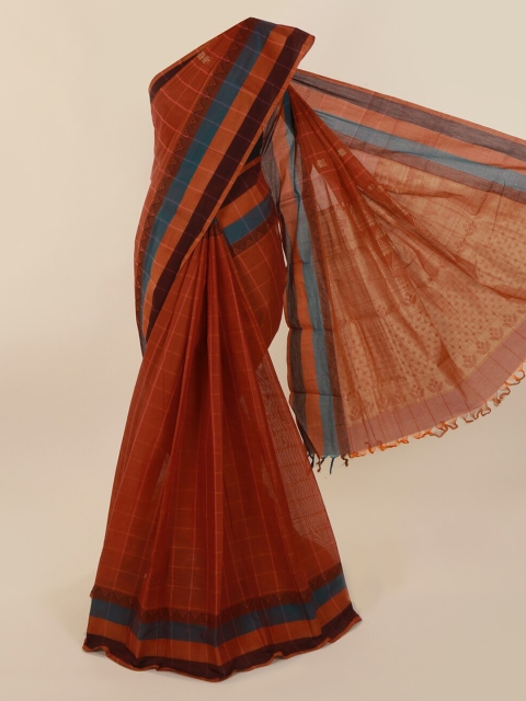 

Pothys Rust Printed Pure Cotton Saree with Jhalar Pallu