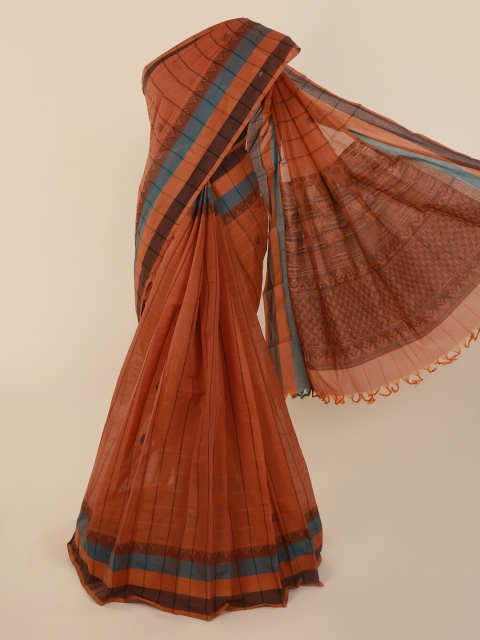

Pothys Rust Printed Pure Cotton Saree with Jhalar Pallu