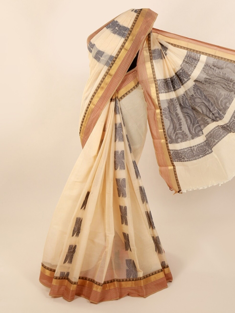 

Pothys Cream-Coloured Woven Design Pure Cotton Saree