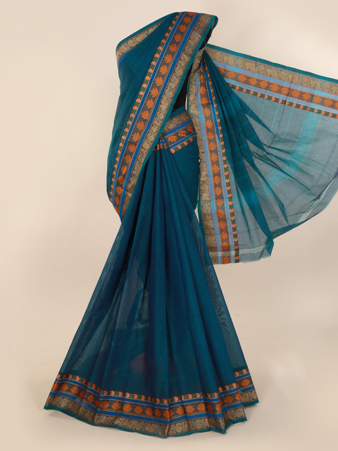 

Pothys Blue Solid Pure Silk Saree