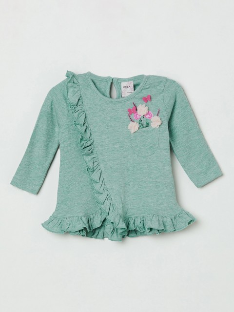 

max Girls Green Solid Cotton Top