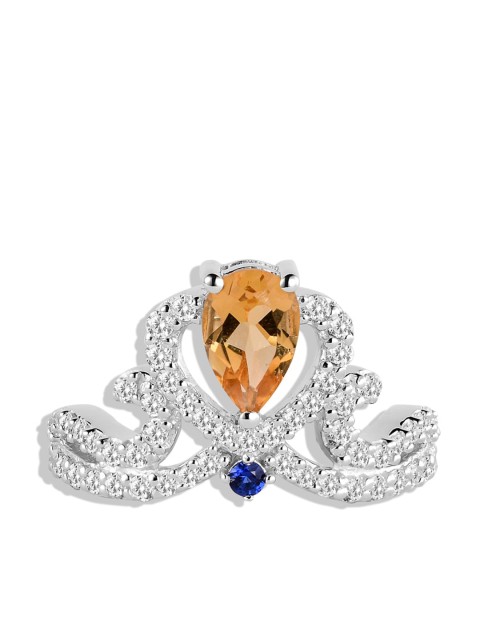 

TALISMAN Rhodium-Plated Silver-Toned & Yellow CZ-Studded Handcrafted Sustainable Disney Finger Ring