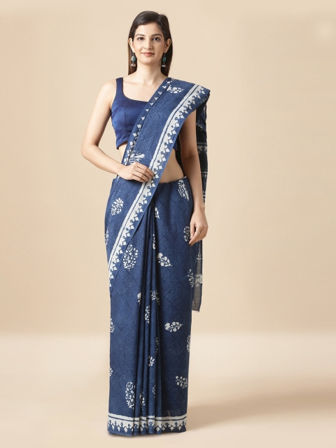 

Taneira Blue & White Pure Cotton Printed Dabu Saree