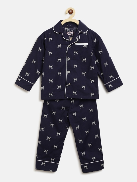 

Nauti Nati Boys Navy Blue & White Printed Night Suit