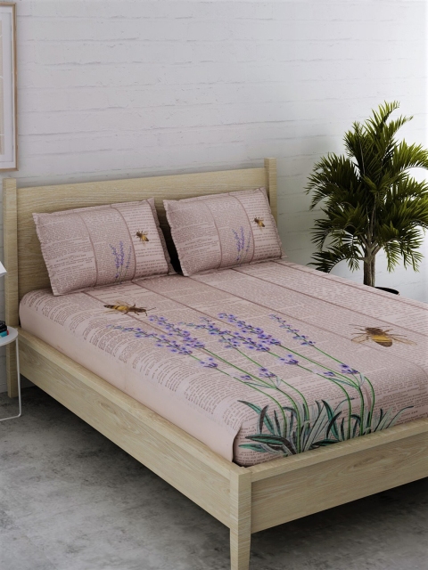 

EverHOME Beige Floral 180 TC Cotton 1 King Bedsheet with 2 Pillow Covers