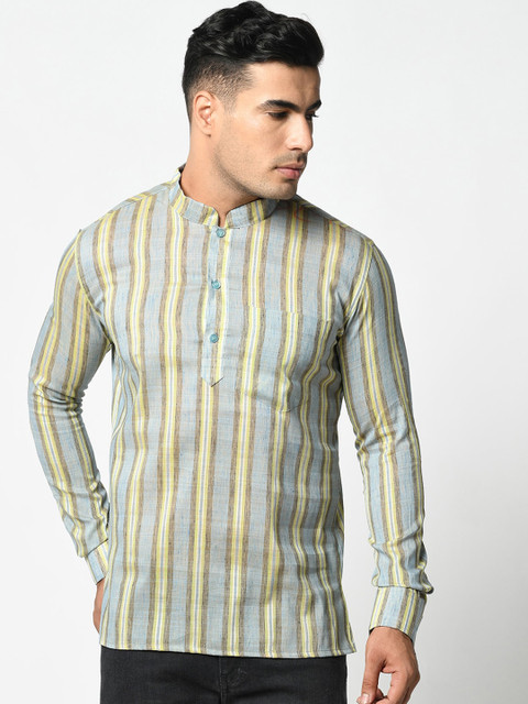 

LAMAAYA Men Blue Woven Design Straight Kurta
