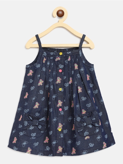 

Nauti Nati Girls Navy Blue Printed A-Line Cotton Dress