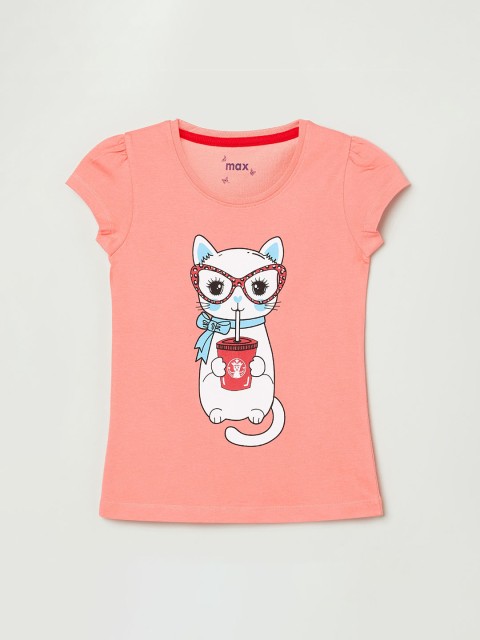 

max Girls Pink Printed Cotton Top
