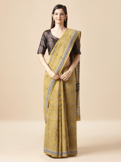 

Taneira Yellow Solid Bagru Saree
