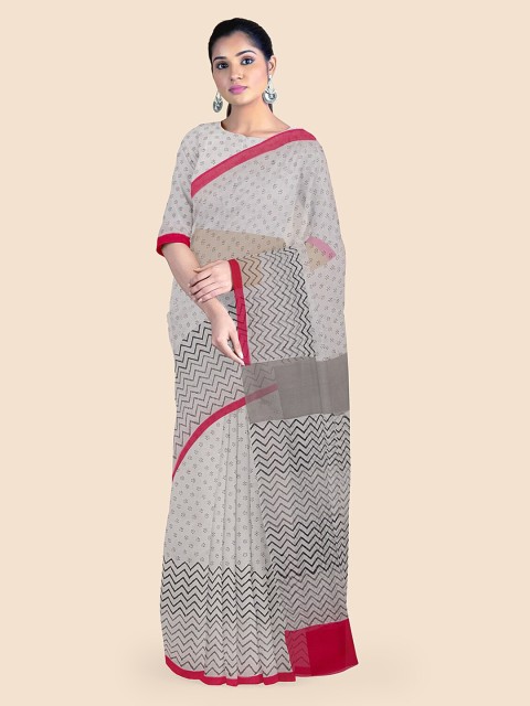 

Taneira Off-White Pure Cotton Printed Block Print Saree
