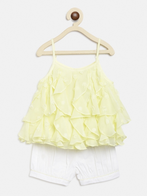 

Nauti Nati Girls Yellow & White Self Design Top with Shorts