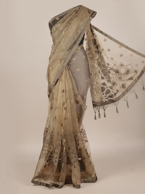 

Pothys Grey Printed Jute Silk Saree
