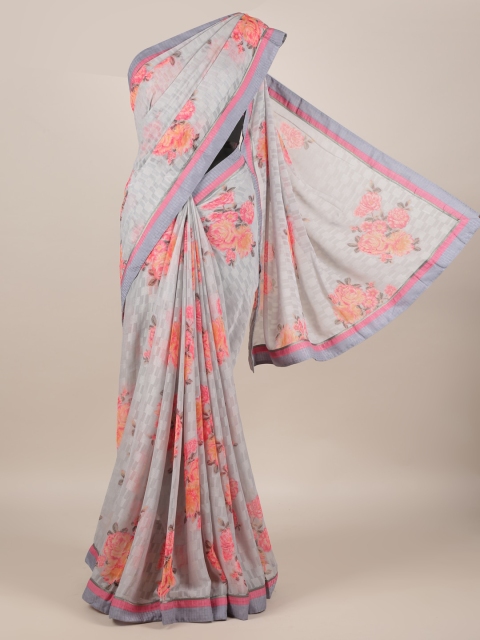 

Pothys Grey Printed Poly Georgette Saree