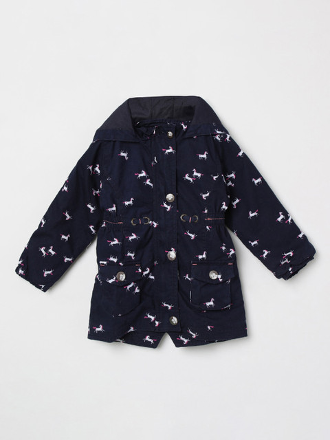 

max Girls Navy Blue Printed Padded Jacket