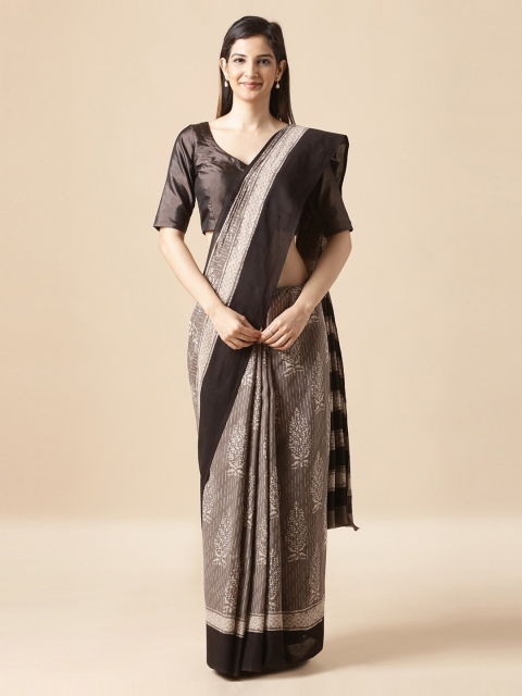 

Taneira Grey & Brown Pure Cotton Printed Dabu Saree
