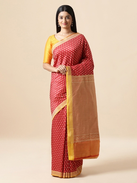 

Taneira Red & Yellow Pure Silk Printed Banarasi Saree