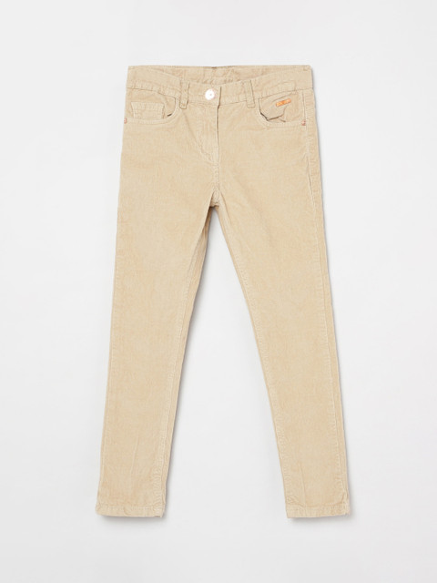 

max Girls Beige Solid Regular Corduroy Trousers