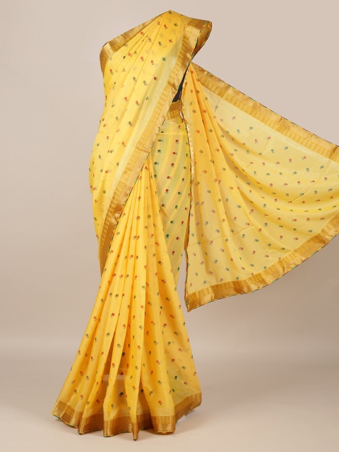 

Pothys Yellow Woven Design Poly Georgette Saree