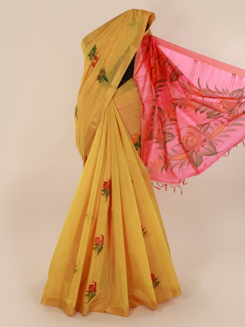 

Pothys Yellow & Pink Silk Cotton Printed Saree