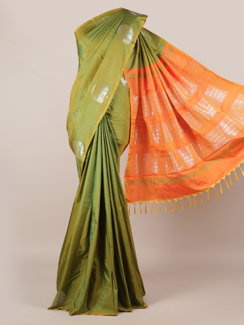 

Pothys Green & Silver-Toned Art Silk Solid Saree