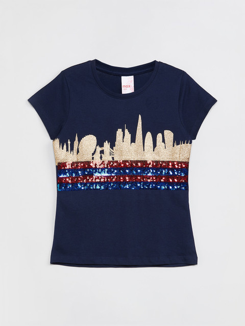 

max Girls Blue Printed Top