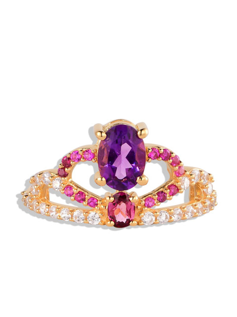 

TALISMAN Rhodium-Plated Gold-Toned & Purple CZ-Studded Handcrafted Sustainable Disney Finger Ring