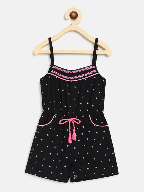 

Nauti Nati Girls Black Printed Basic Jumpsuit