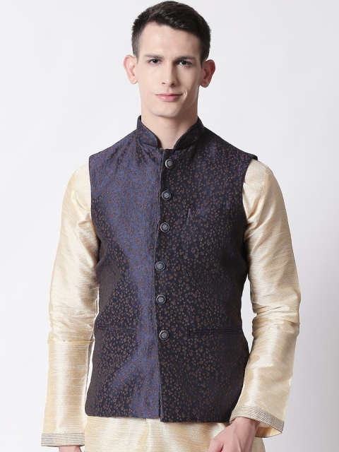 

Ethnicity Men Navy Blue Printed Tailored Jacket