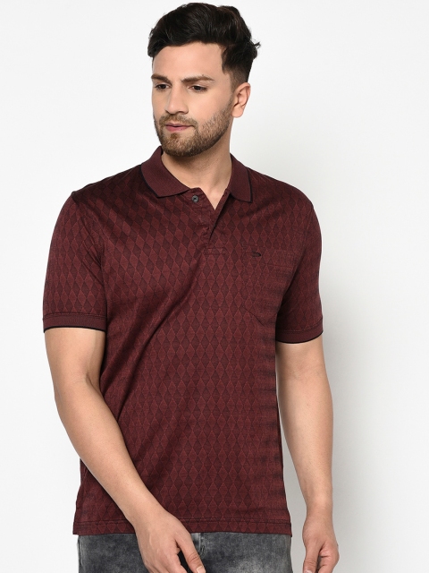 

Duke Men Brown & Black Self Design Polo Collar T-shirt